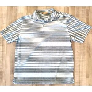 Roundtree GOLD LABEL York Polo Large Blue Purple Striped Classic Preppy Collared